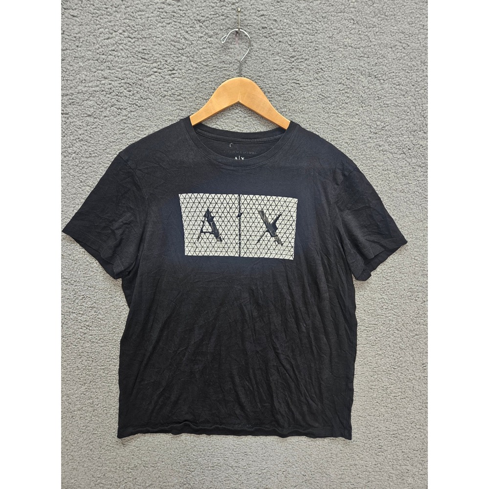 Armani Exchange Graphic Tee L Black Slim Fit Geometric Logo Streetwear Shirt